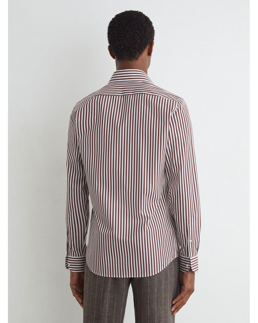 ATELIER Brown Cotton Bengal-Stripe Regular-Fit Shirt for men