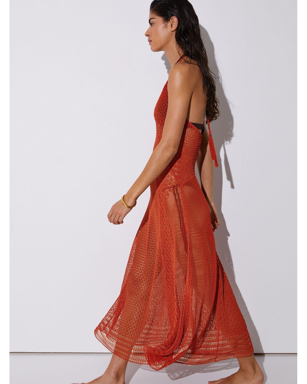 Reiss Red Cotton-Blend Crochet Beach Dress