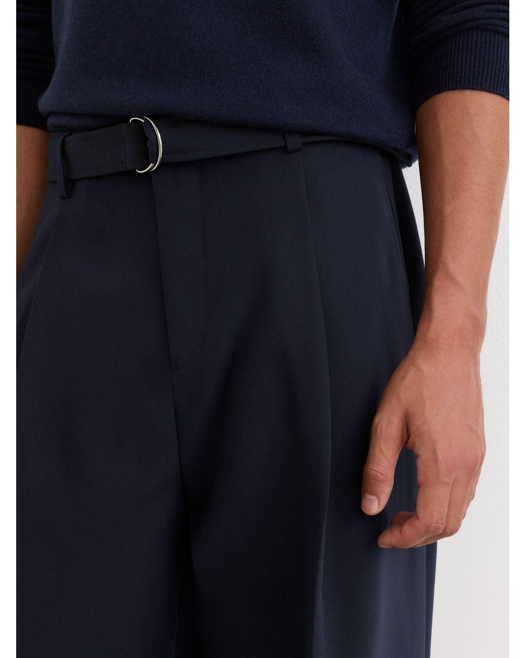 Reiss Blue Relaxed-Fit Belted Trousers for men