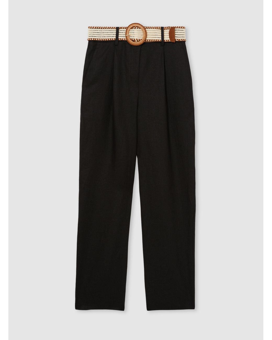 Reiss Natural Linen Belted Tapered Trousers