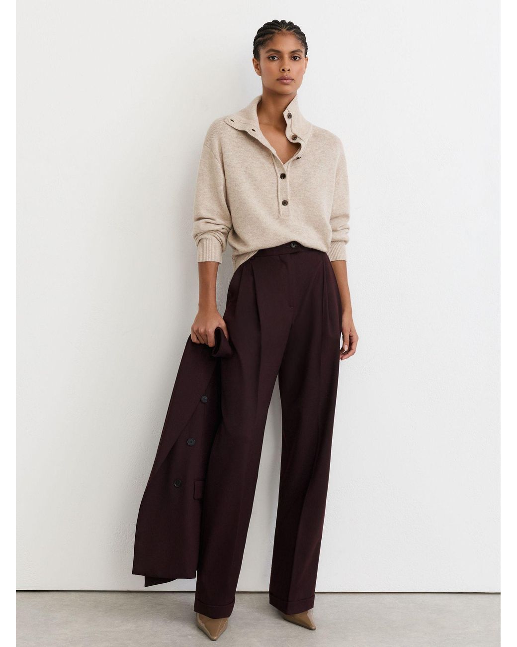 Reiss Natural Wool-Cashmere Half-Button Jumper