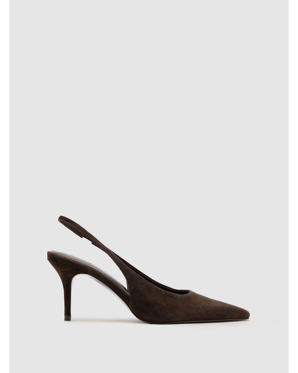 Reiss Brown Dark Chocolate Camilla Suede Slingback Mid-Heel Court Shoes