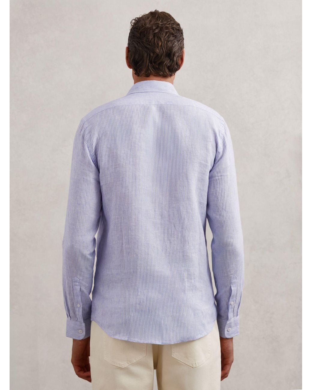 Reiss Purple Ruban - Bengal Blue White Linen Stripe Long-sleeve Shirt, Xxl for men