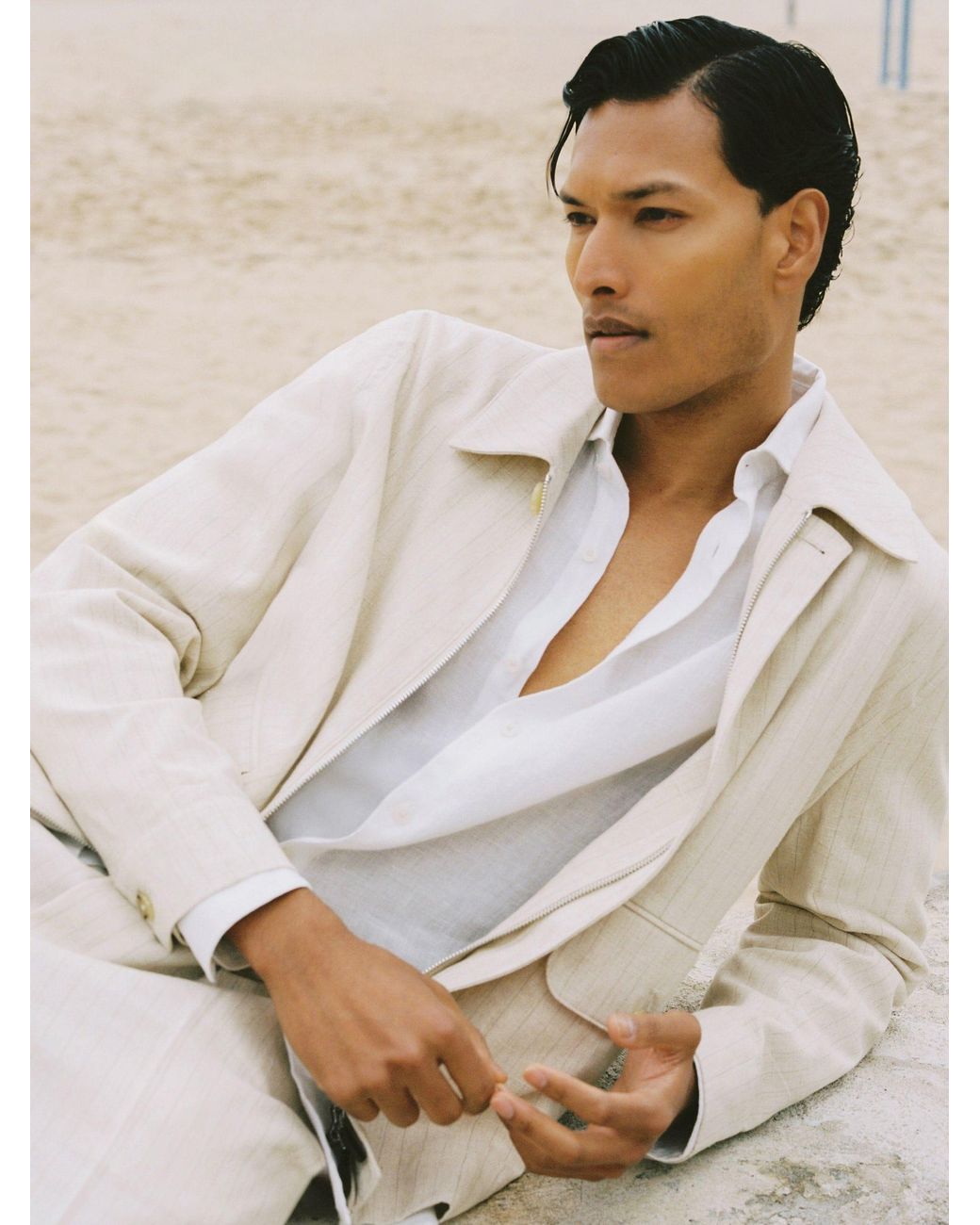 Reiss Natural Slayman - Off White Pinstripe Flap-pocket Jacket With Linen, M for men