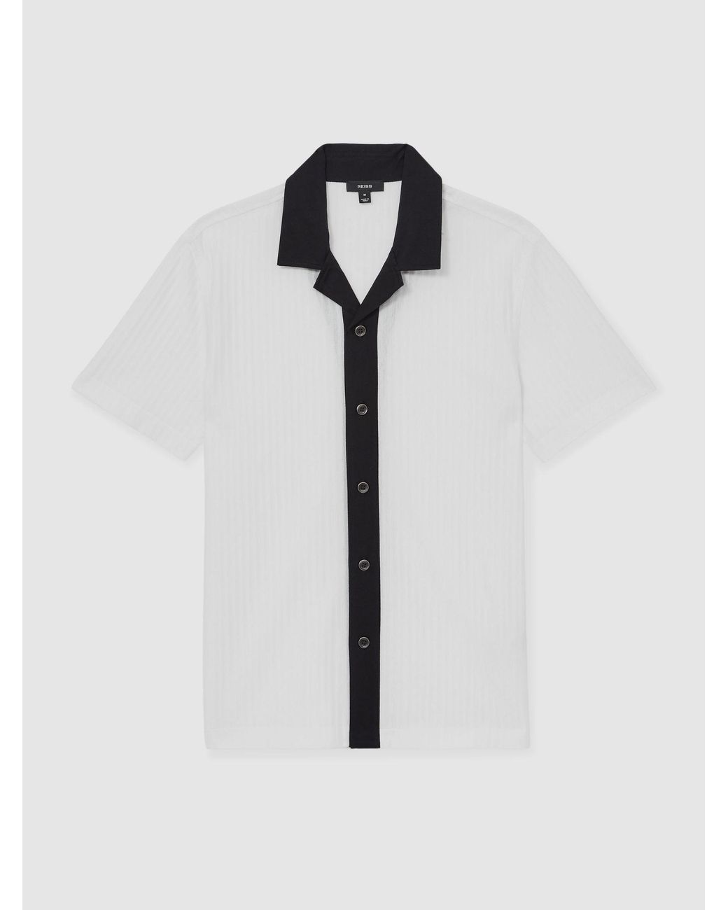 Reiss Natural Aster - White/navy Cotton Textured Colour-block Shirt, S for men