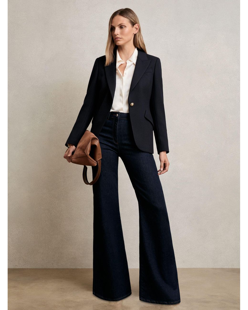 Reiss Blue Single-Breasted Textured Blazer Wool-Blend