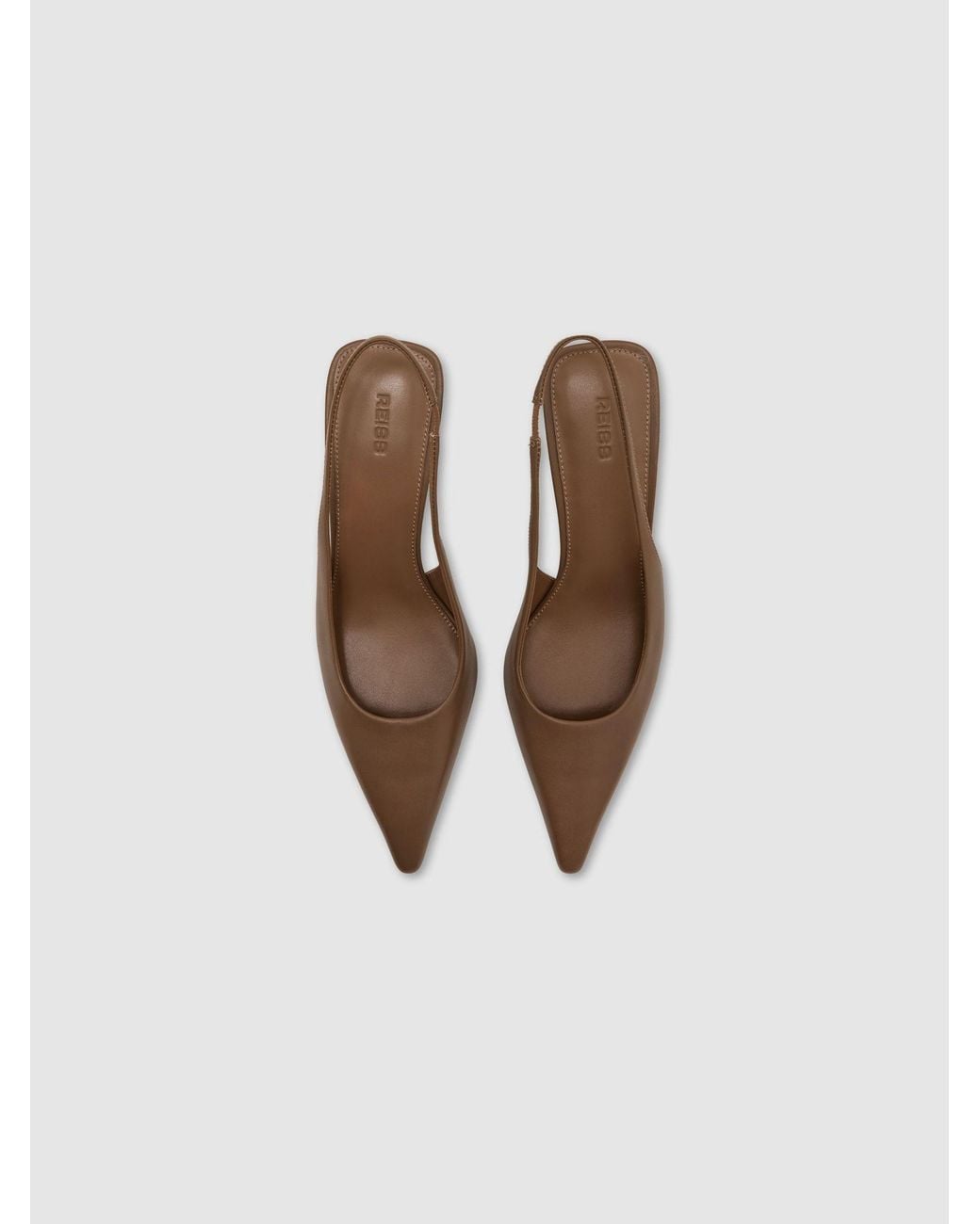 Reiss Brown Leather Slingback Mid-Heel Court Shoes