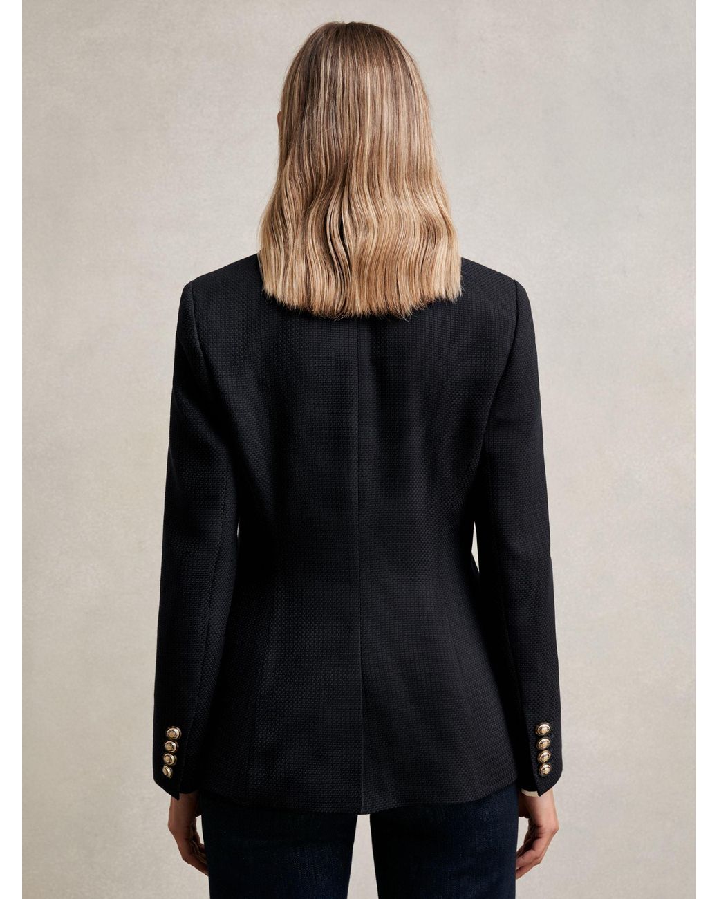 Reiss Blue Single-Breasted Textured Blazer Wool-Blend
