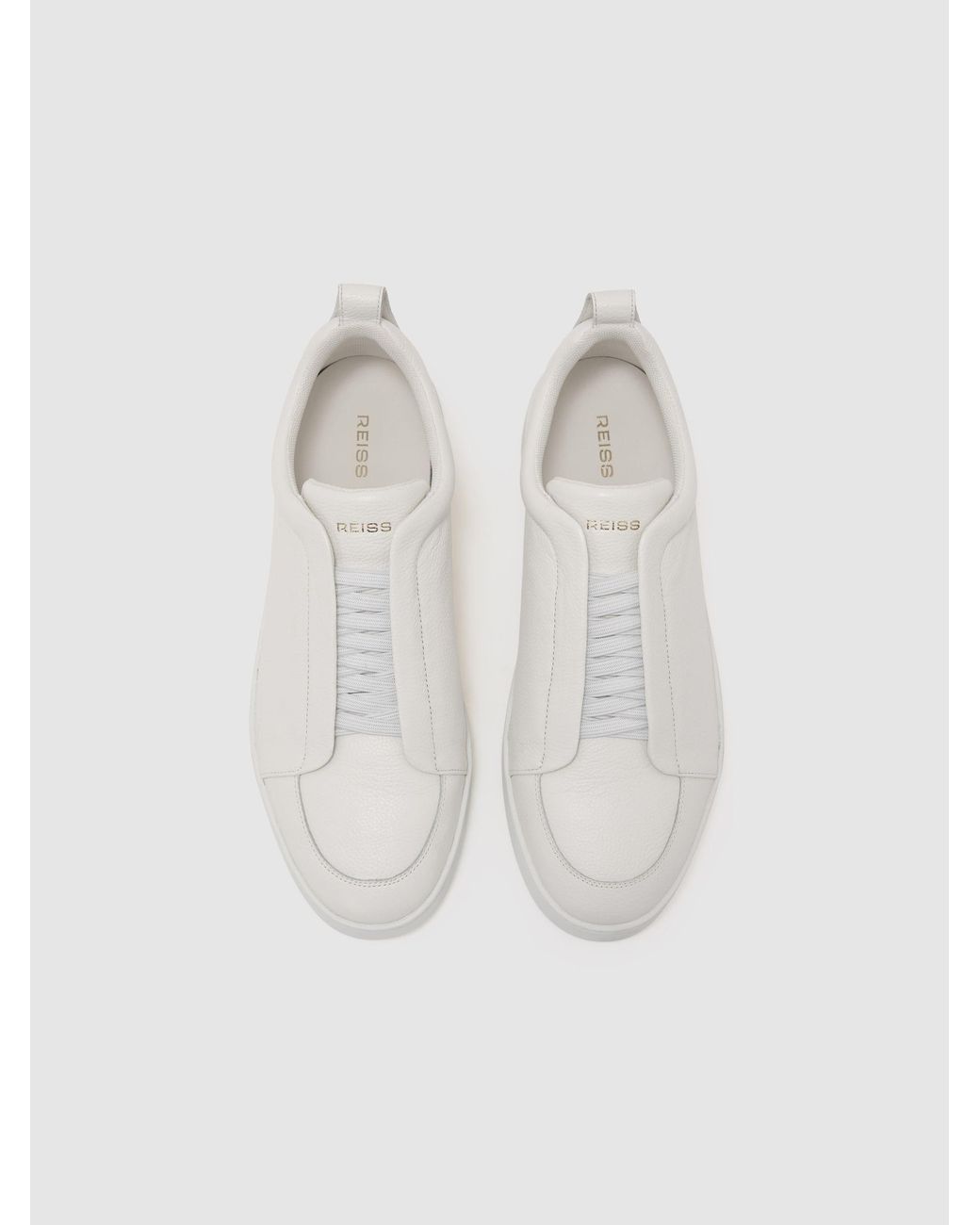 Reiss Natural Henry Bonded-Leather Elasticated Trainers for men