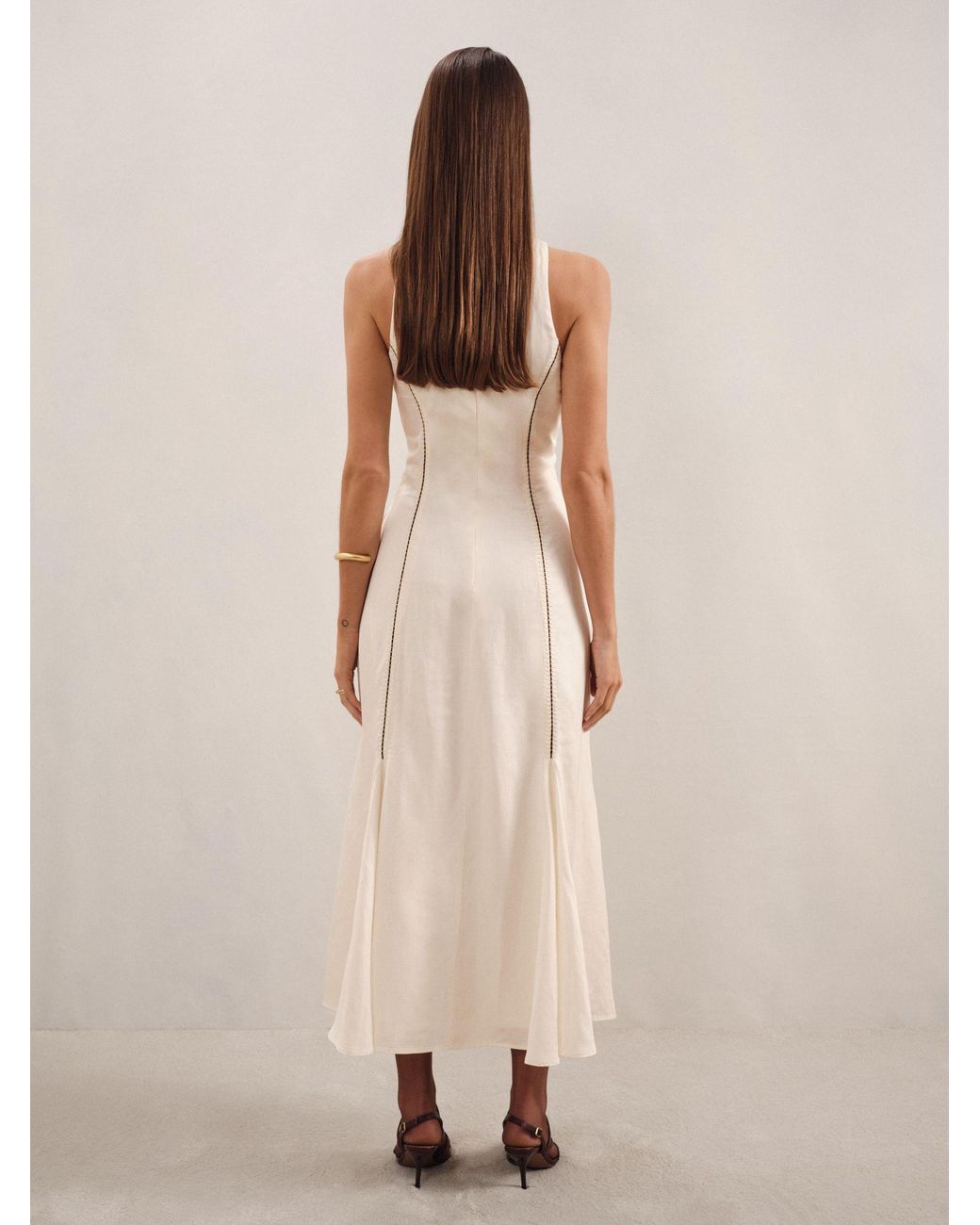 Reiss Natural Inaya - Ivory/black Craft-stitch Sleeveless Midi Dress, Us 4