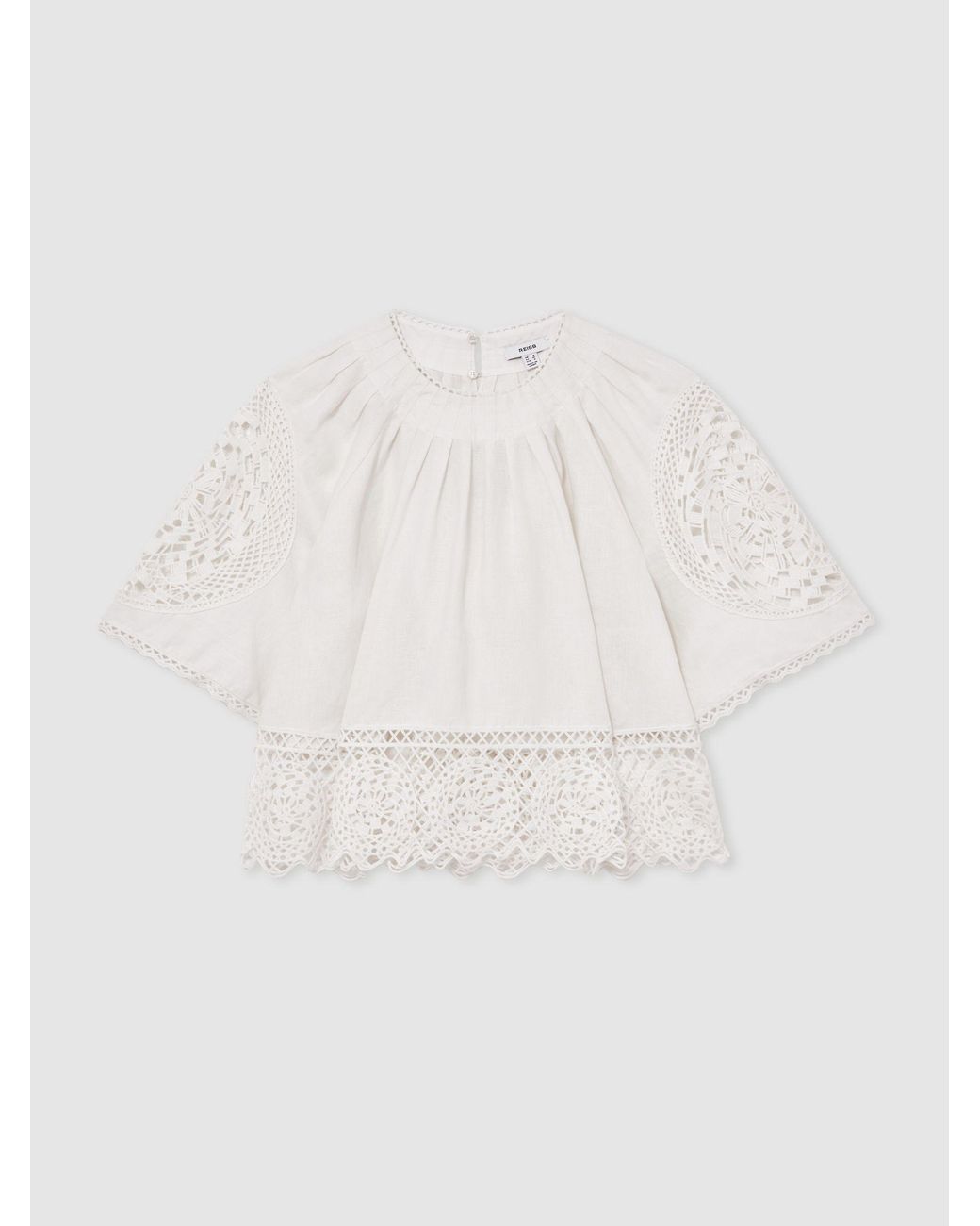Reiss Brown Linen Embroidered Swing Top