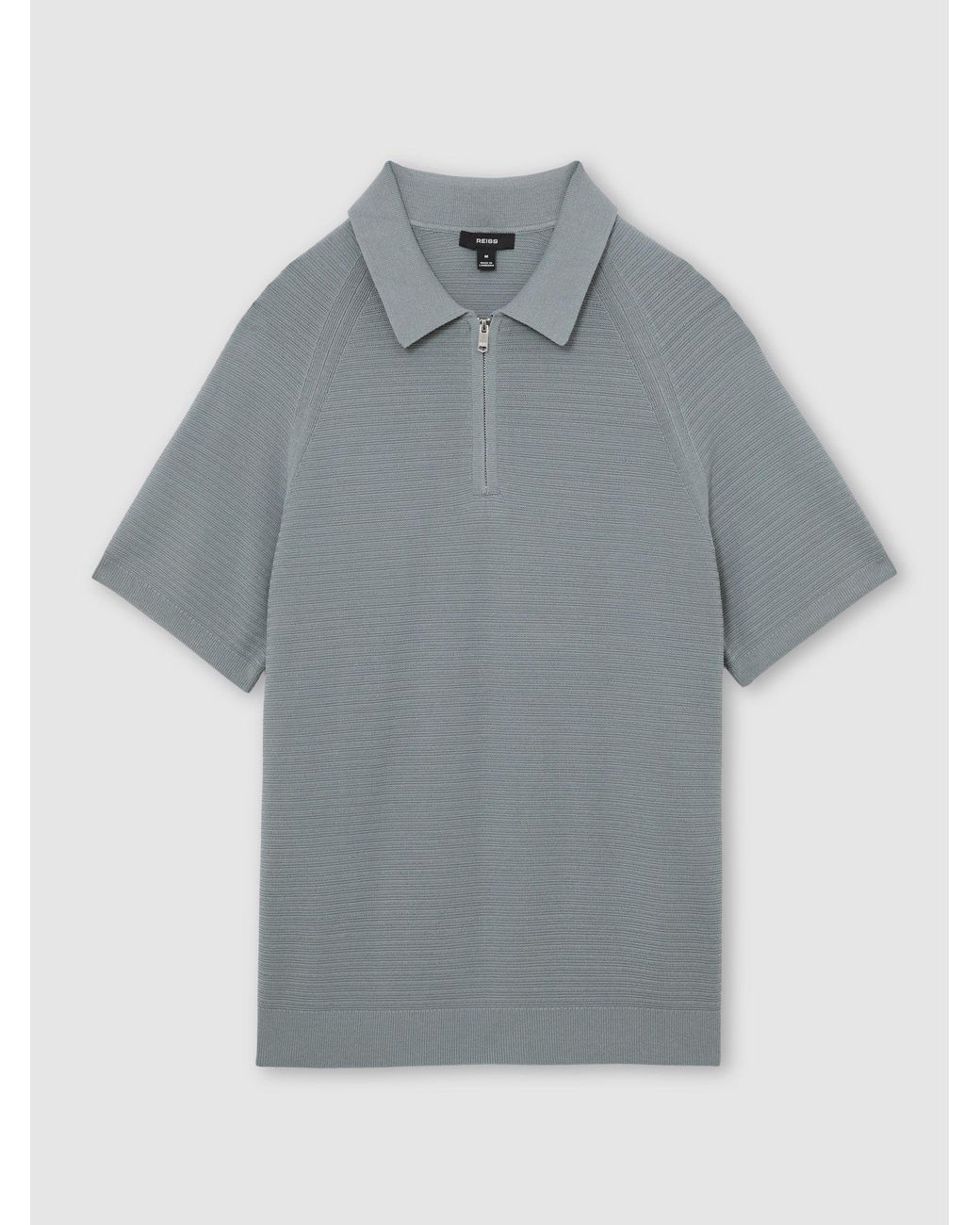 Reiss Gray Estate - Sage Textured-knit Half-zip Polo Shirt, M for men