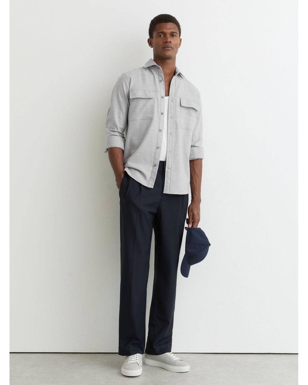 Reiss Gray Chamber - Grey Brushed Twin-pocket Overshirt, S for men