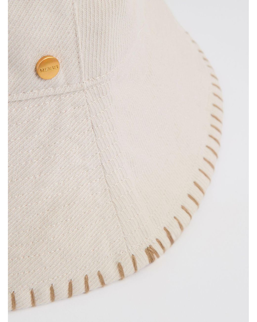 Reiss Natural Off Winnie Cotton Blanket-Stitch Bucket Hat