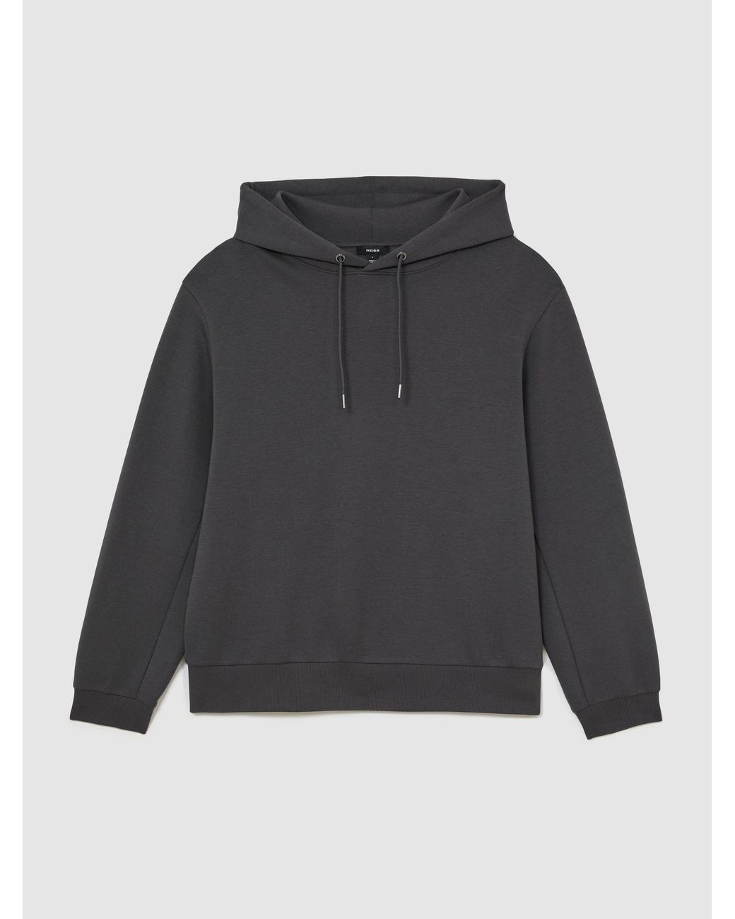 Reiss Black Falco - Charcoal Grey Sueded Interlock Jersey Relaxed-fit Hoodie, S for men