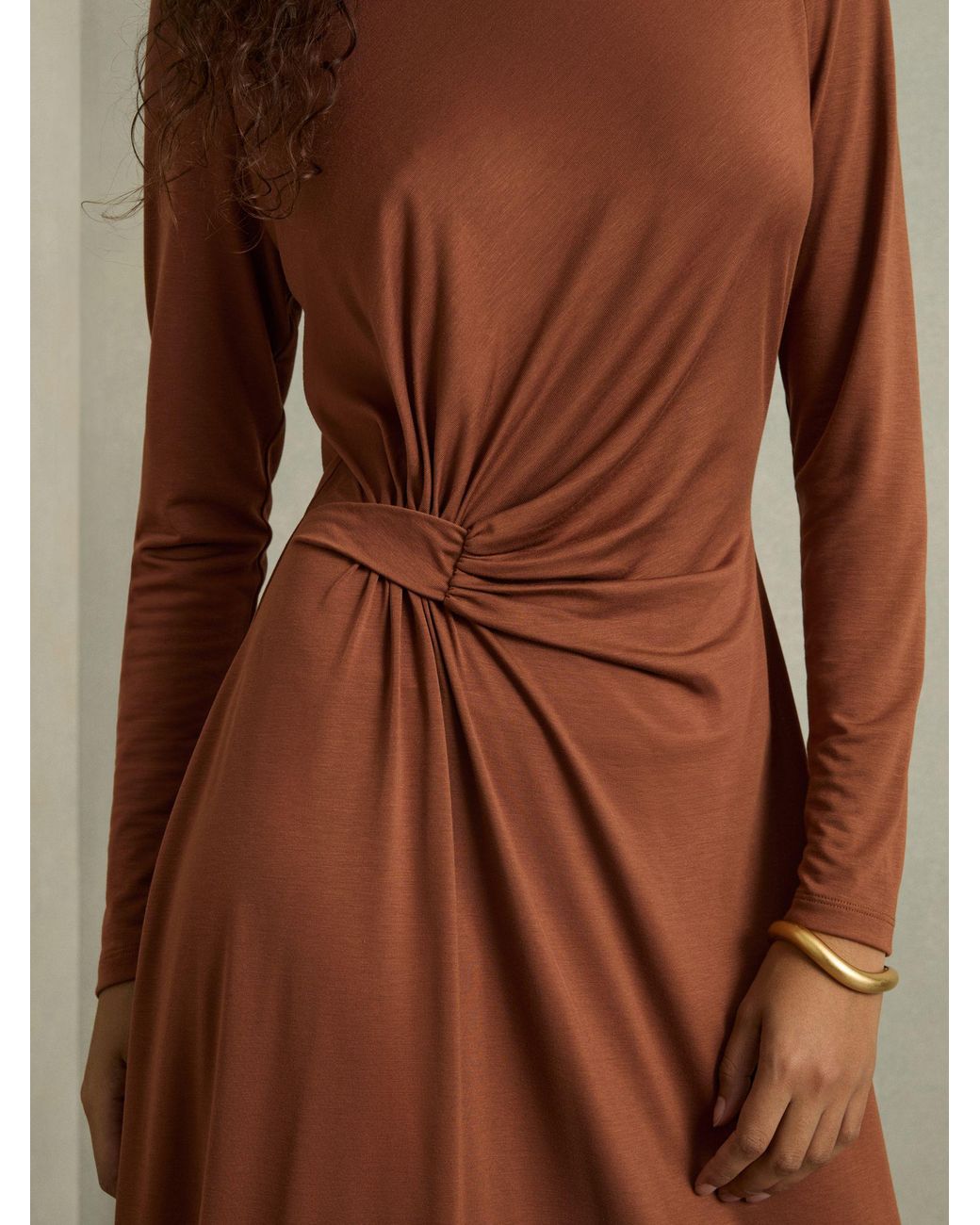 Reiss Natural Petite Draped Jersey Midi Dress