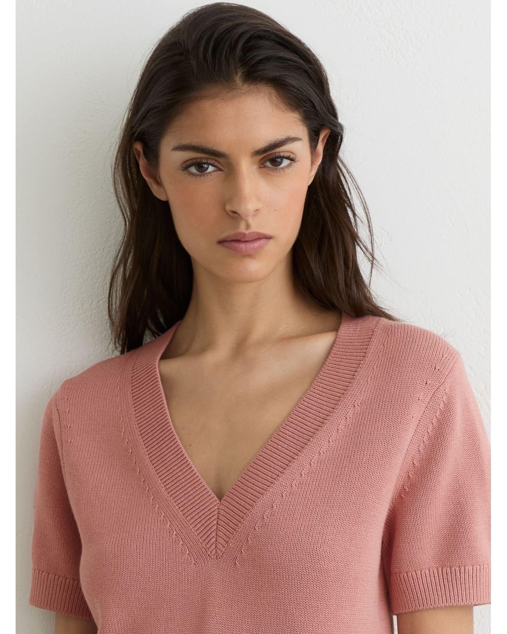 Reiss Blue Cotton-Wool Knit V-Neck Top