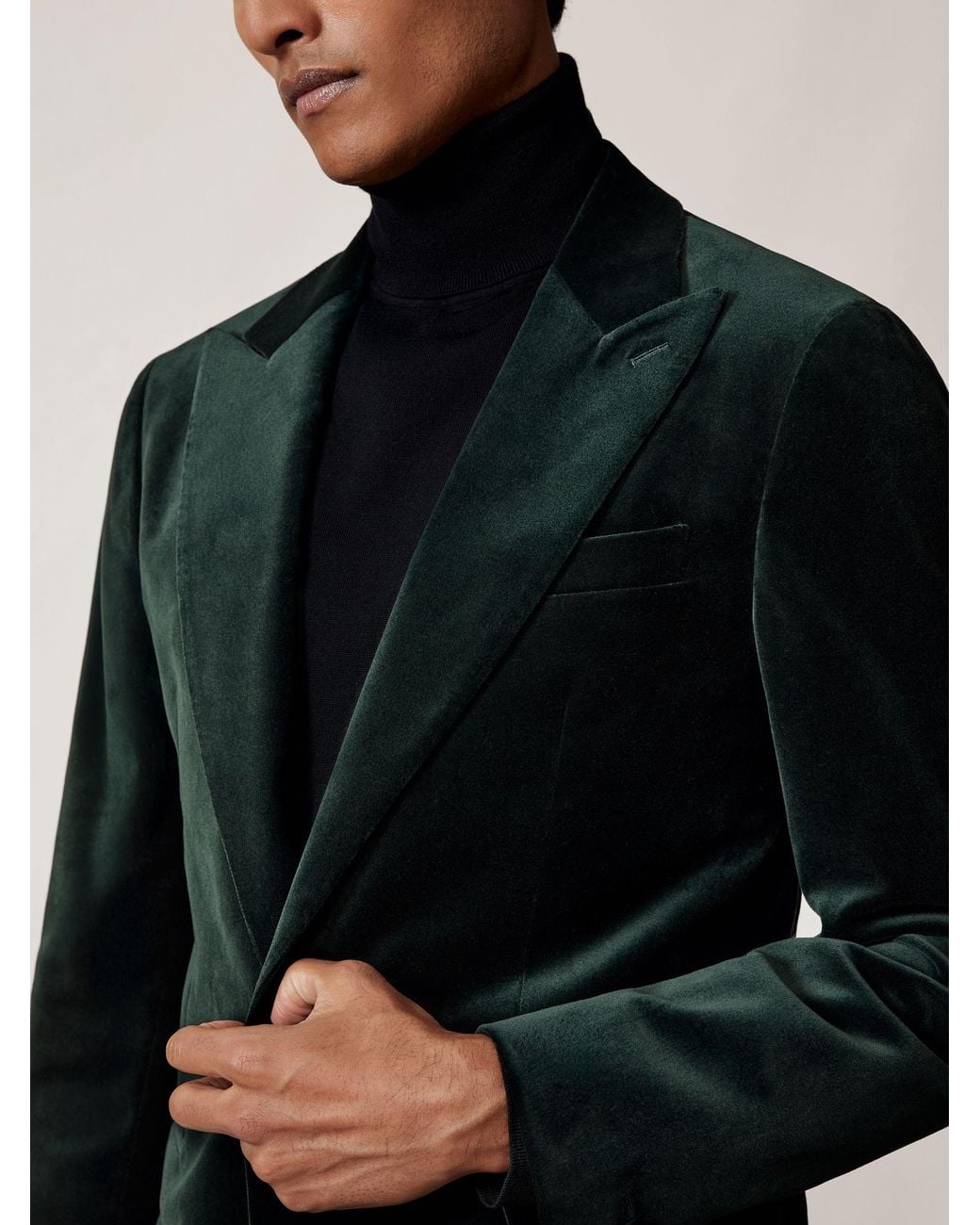 Reiss Blue Single-Breasted Velvet Blazer Tailored-Fit for men