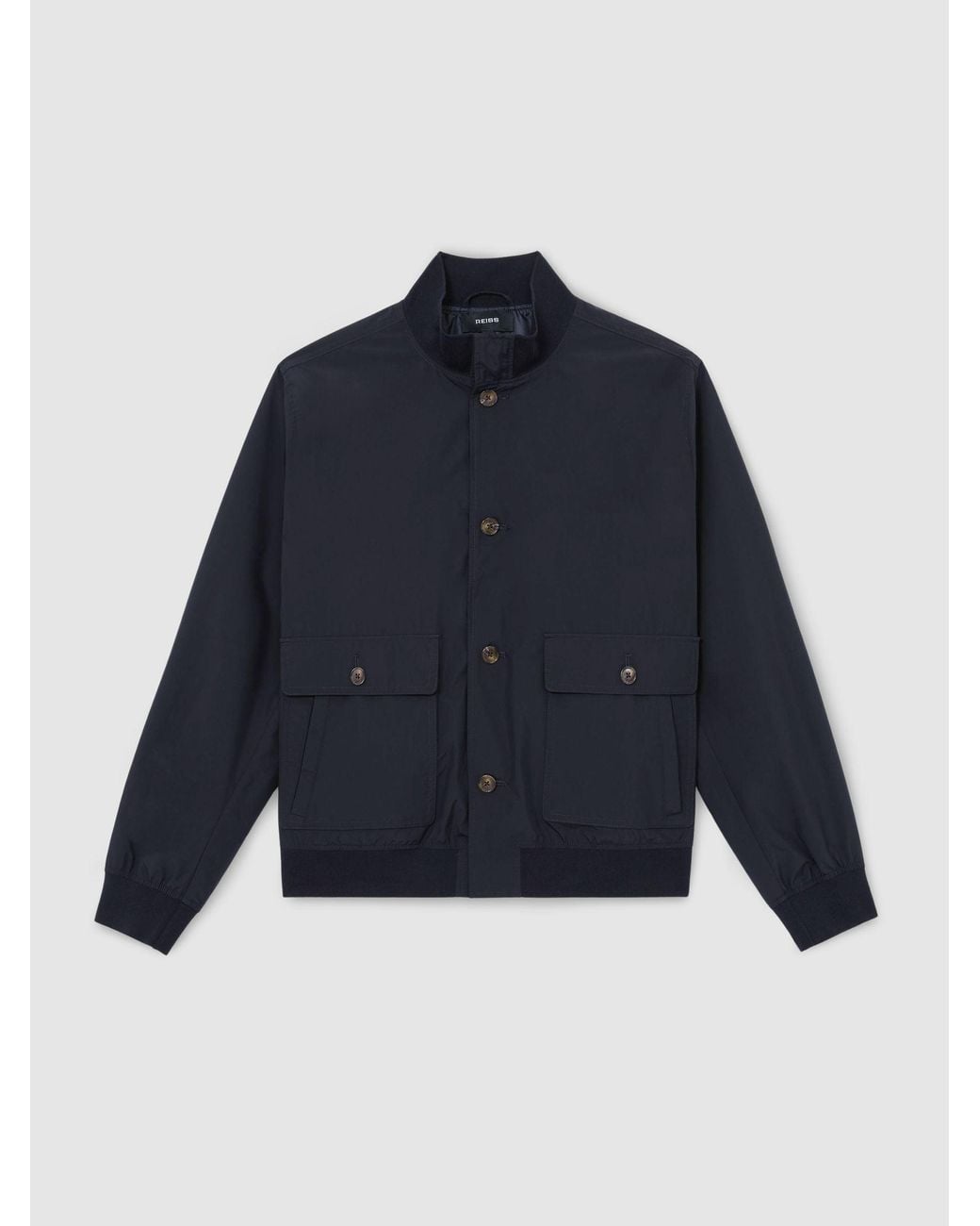 Reiss Blue Technical Button-Through Bomber Jacket for men