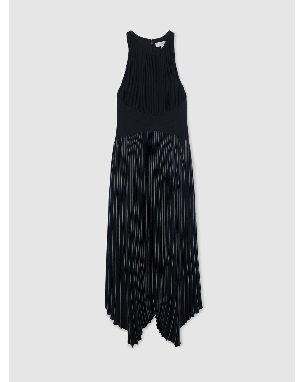Reiss Black Pleated Sleeveless Midi Dress