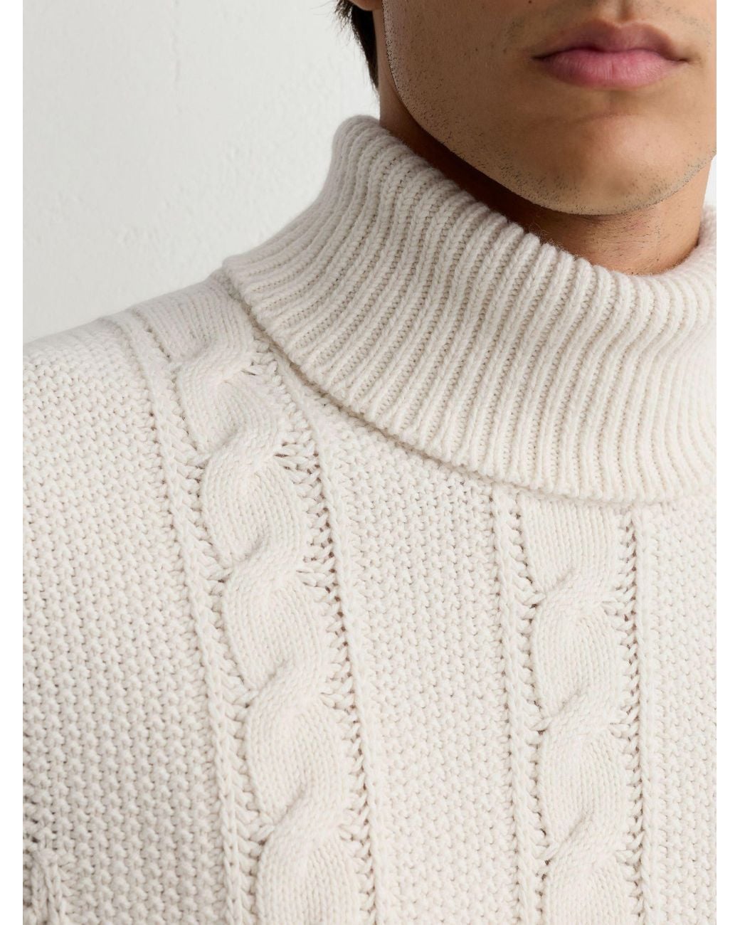 Reiss Gray Cable-Knit Roll-Neck Jumper With Wool for men