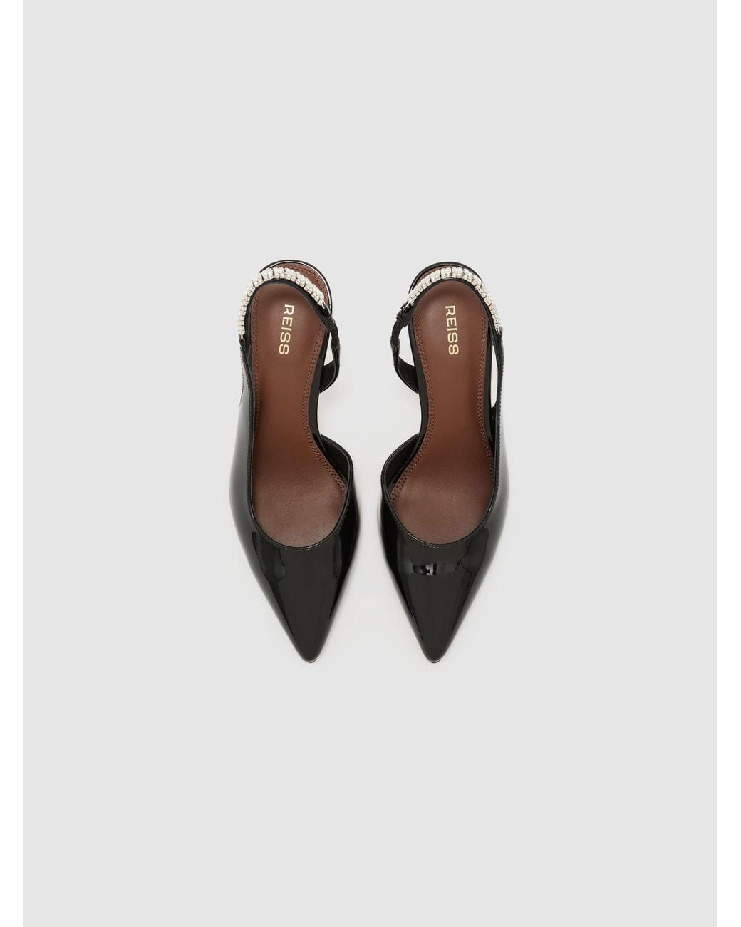 Reiss Black Patent Leather Crystal-Slingback Court Shoes