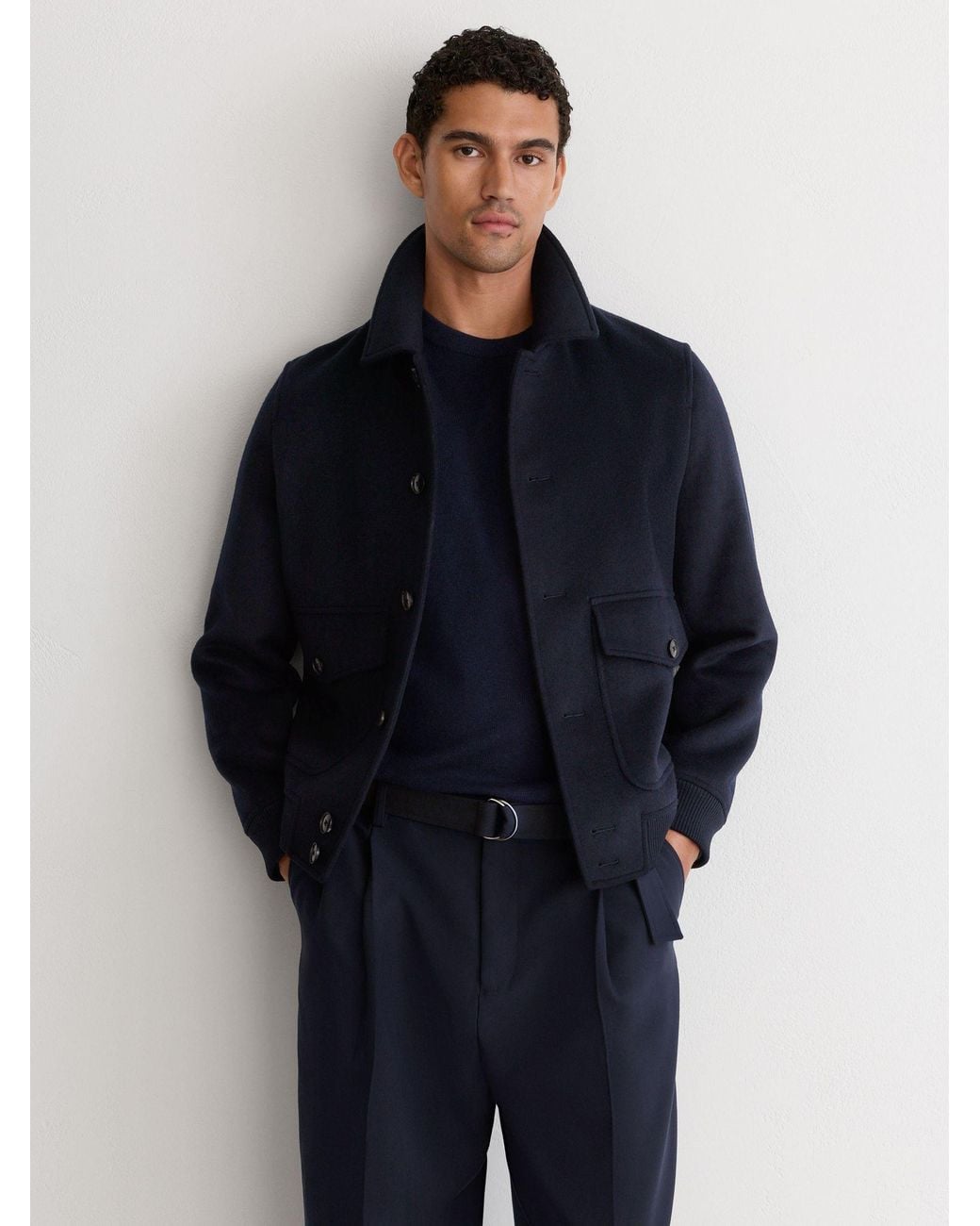 Reiss Blue Relaxed-Fit Belted Trousers for men