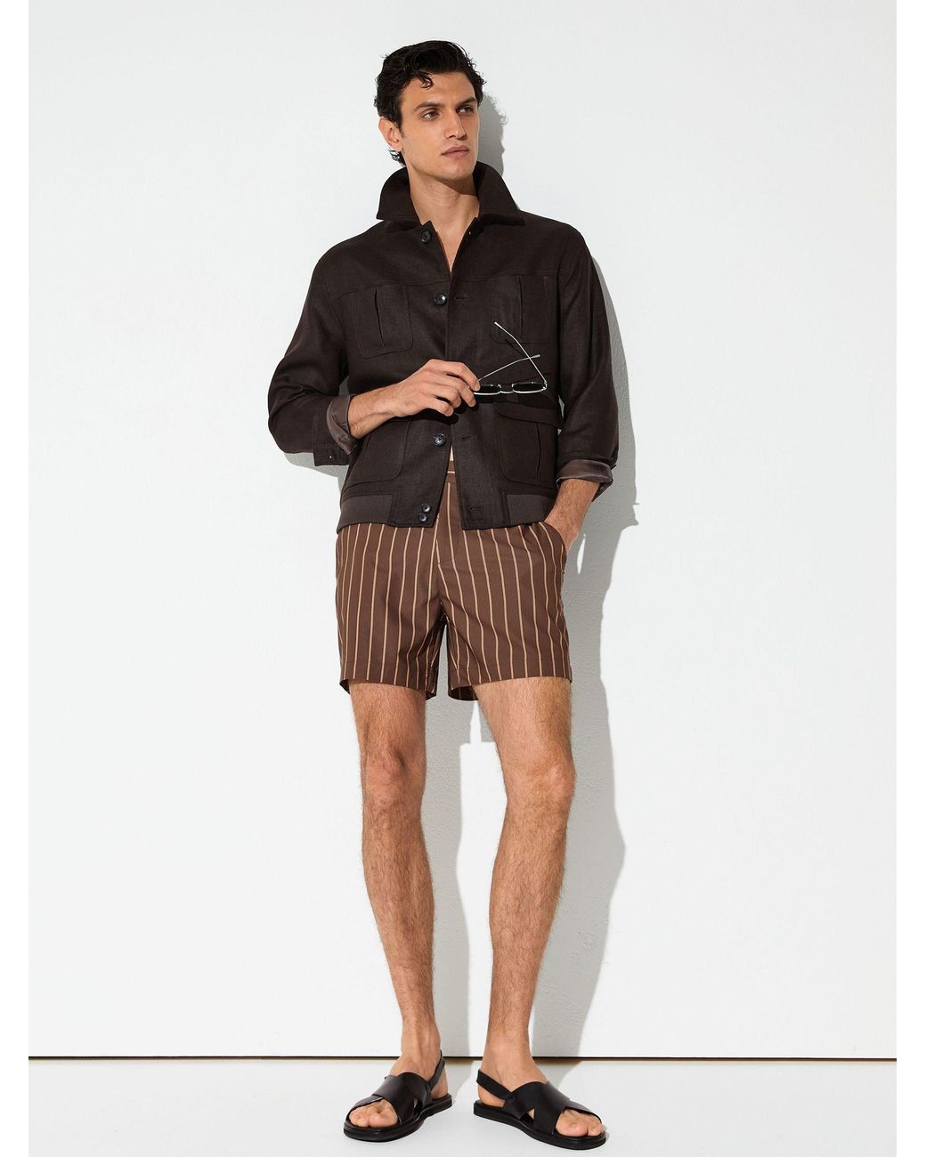 Reiss Black Presley - Dark Brown Pinstripe Side-adjuster Swim Shorts, Xxl for men