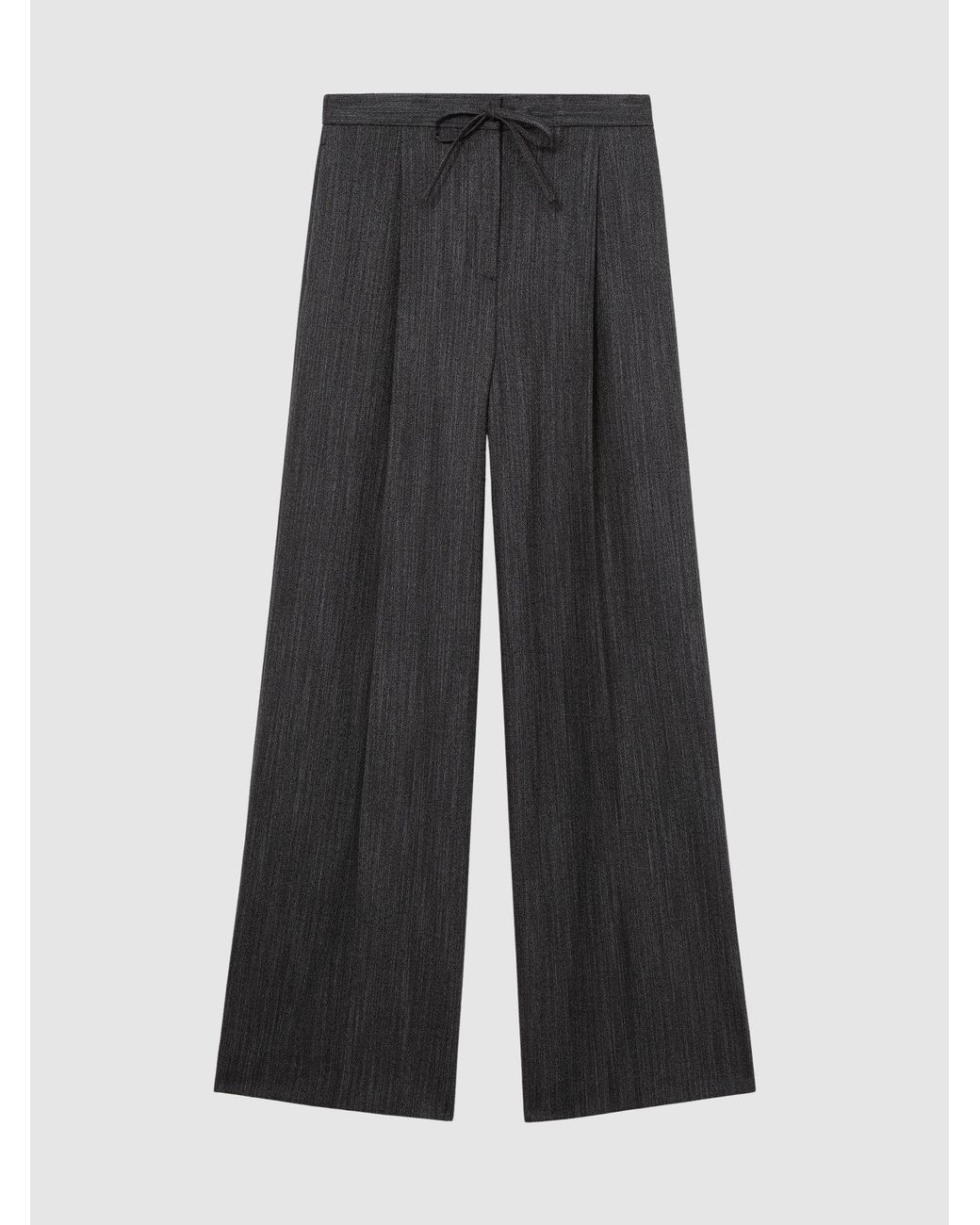 Reiss Gray Wool-Blend Herringbone Wide-Leg Trousers
