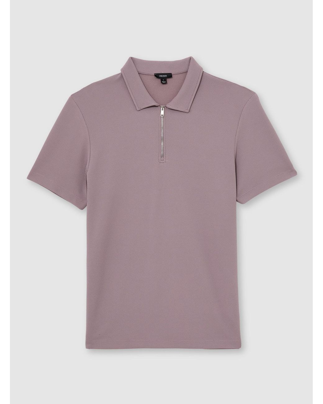 Reiss Purple Forno - Raspberry Pink Half-zip Textured Polo Shirt, L for men
