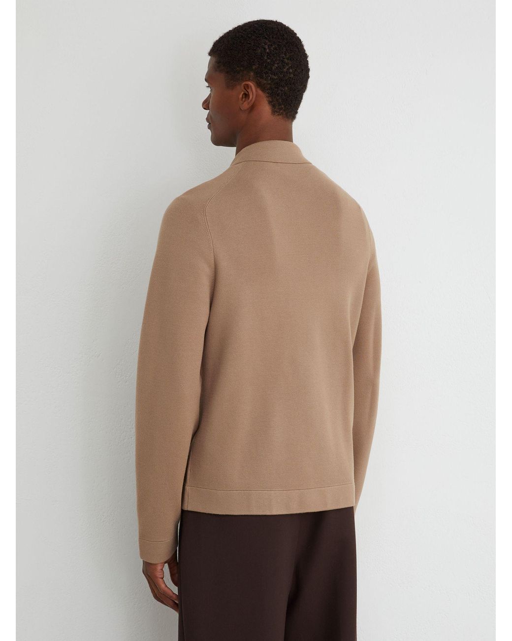 Reiss Natural Twin-Pocket Concealed-Placket Knitted Jacket for men