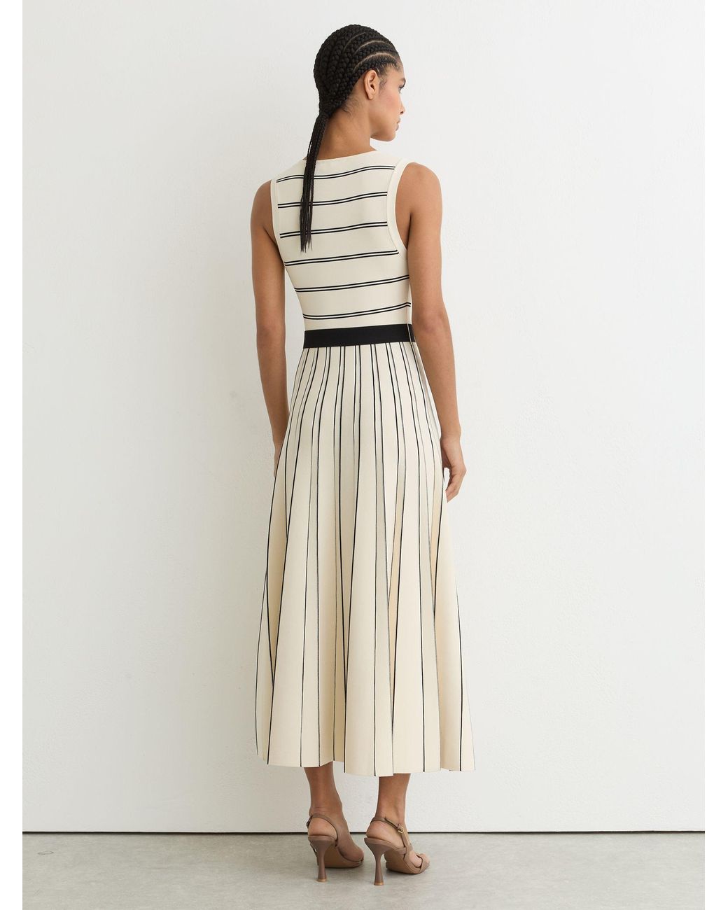 Reiss Natural Sleeveless Stripe Knitted Midi Dress