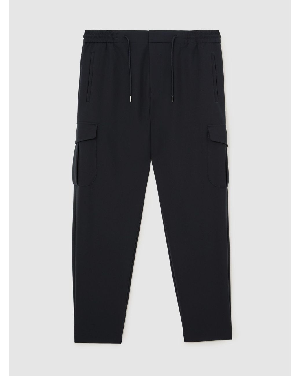 Reiss Black Technical Drawstring Tapered Trousers for men