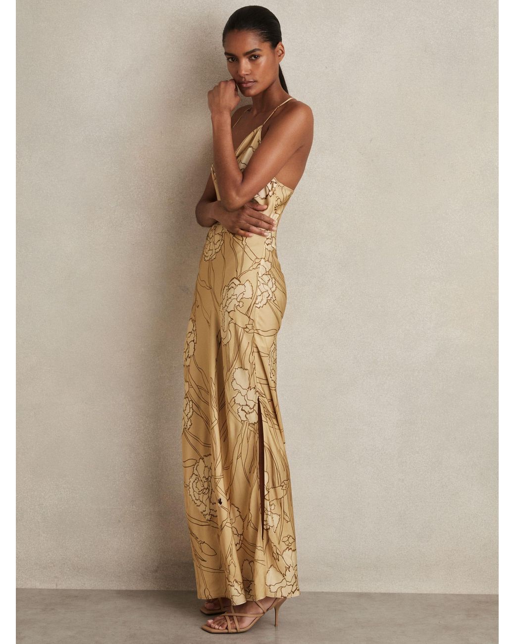 Reiss Natural Floral Print Slip Maxi Dress