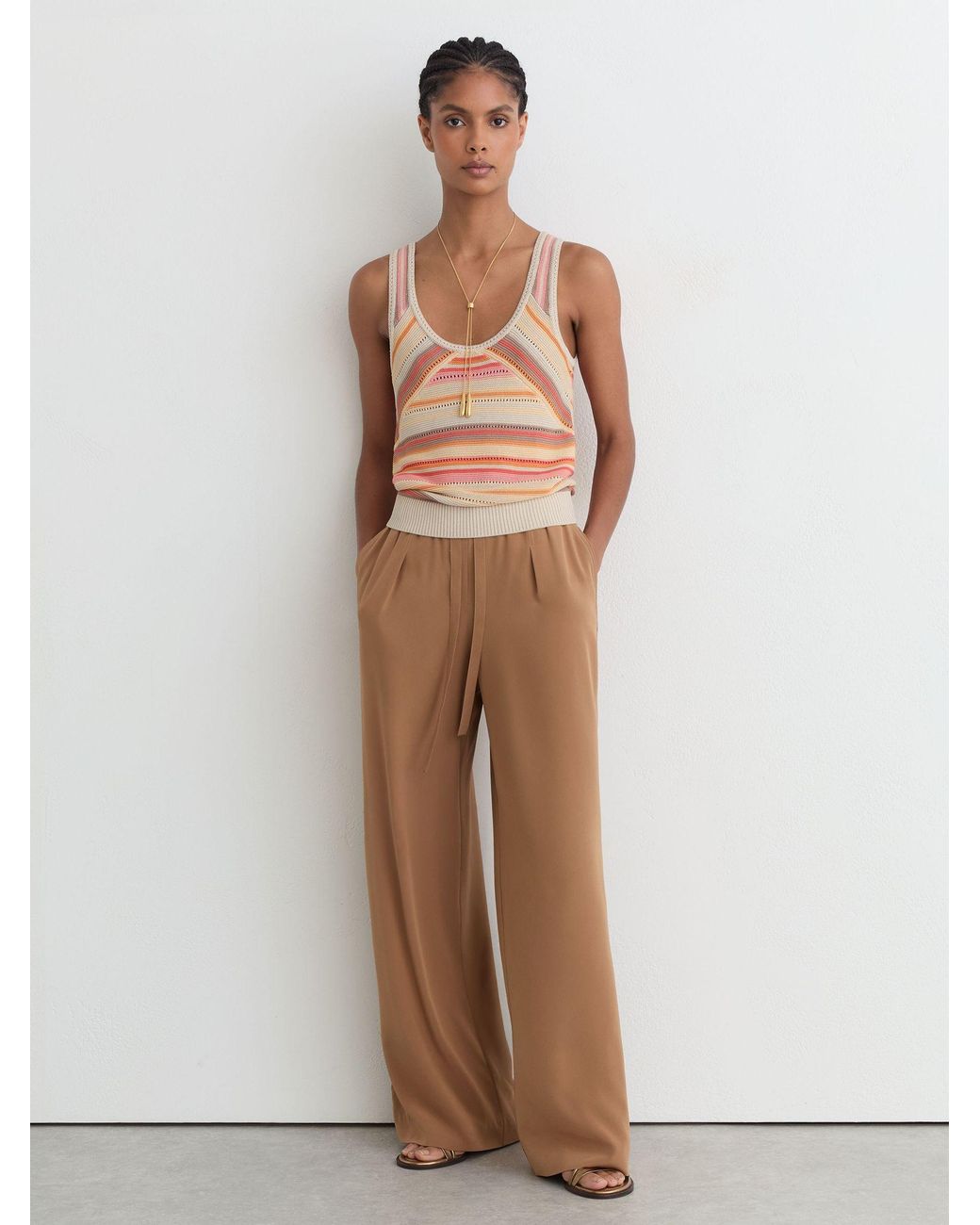 Reiss Multicolor Miriam - Neutral/coral Striped Knit Scoop-neck Vest, M (us 8-10)