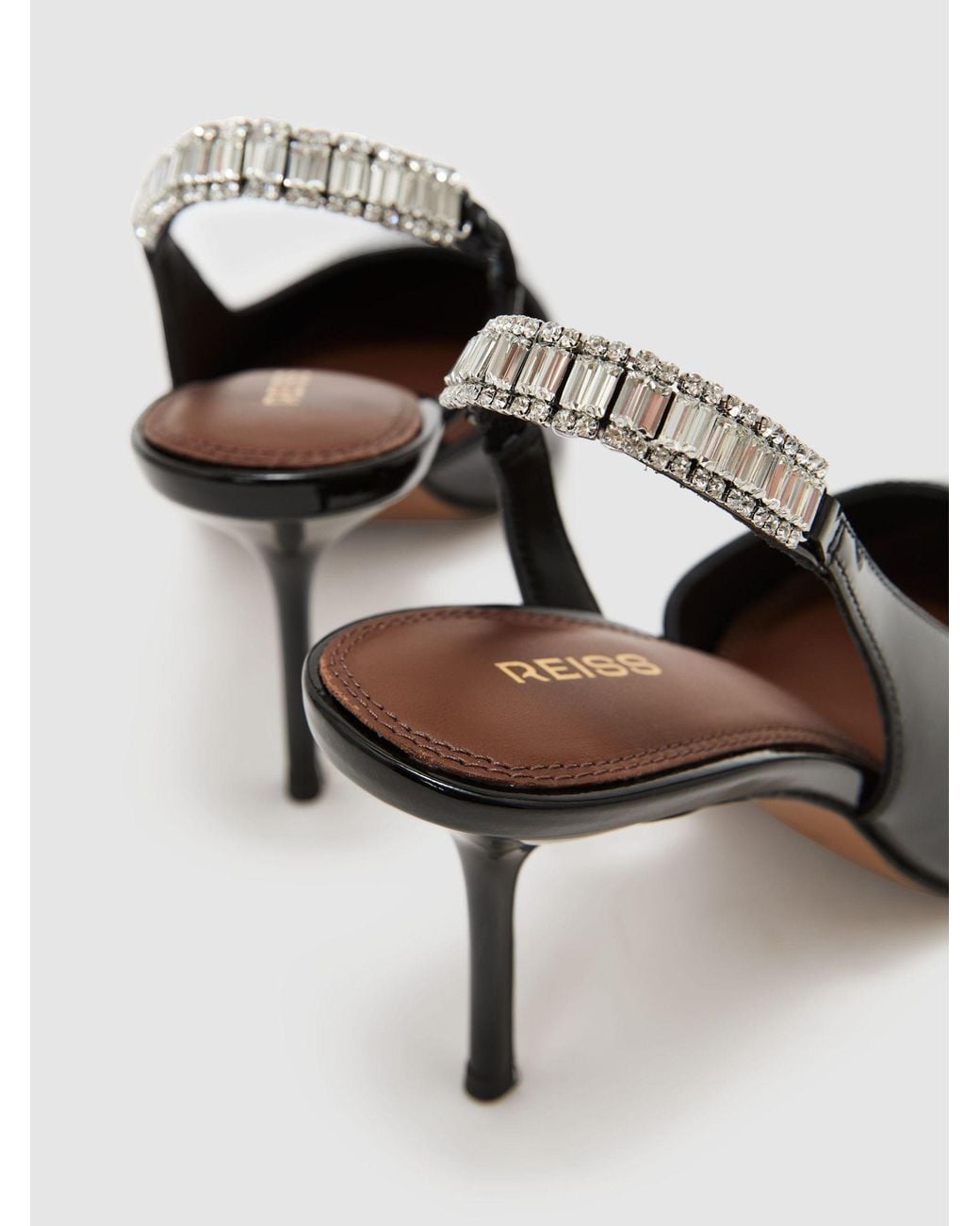 Reiss Black Patent Leather Crystal-Slingback Court Shoes