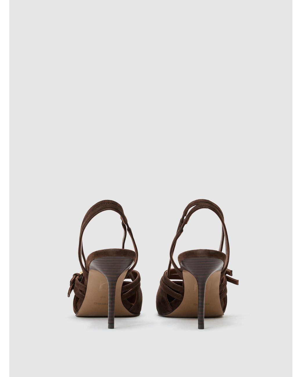 Reiss Brown Suede Buckle-Strap Court Shoes