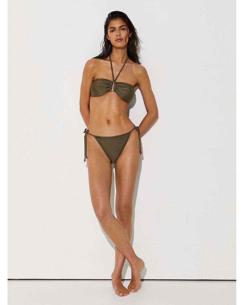 Reiss Brown Shimmer Bandeau Bikini Top