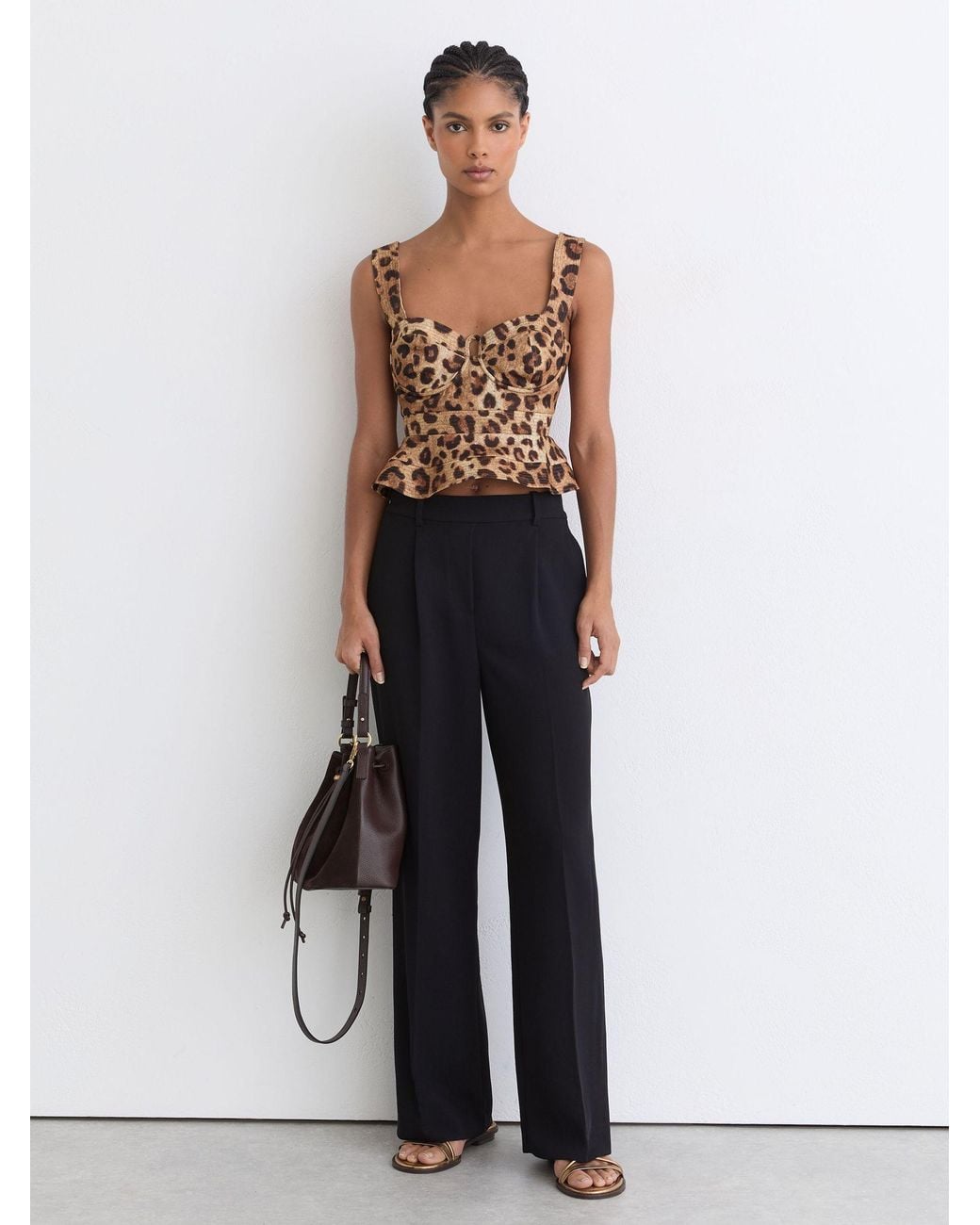 Reiss Natural Cotton Leopard-Print Bustier Top