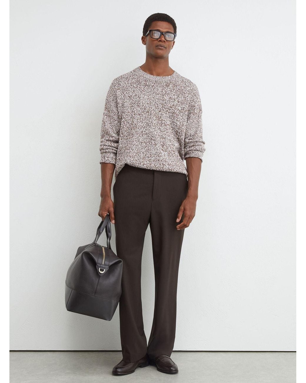 Reiss White Camel Cotton-Blend Marled Relaxed Jumper for men