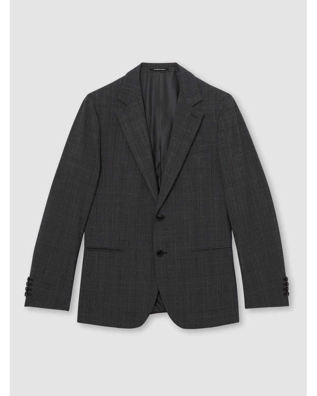 Reiss Gray Tailored Fit Wool-Blend Single-Breasted Check Blazer for men