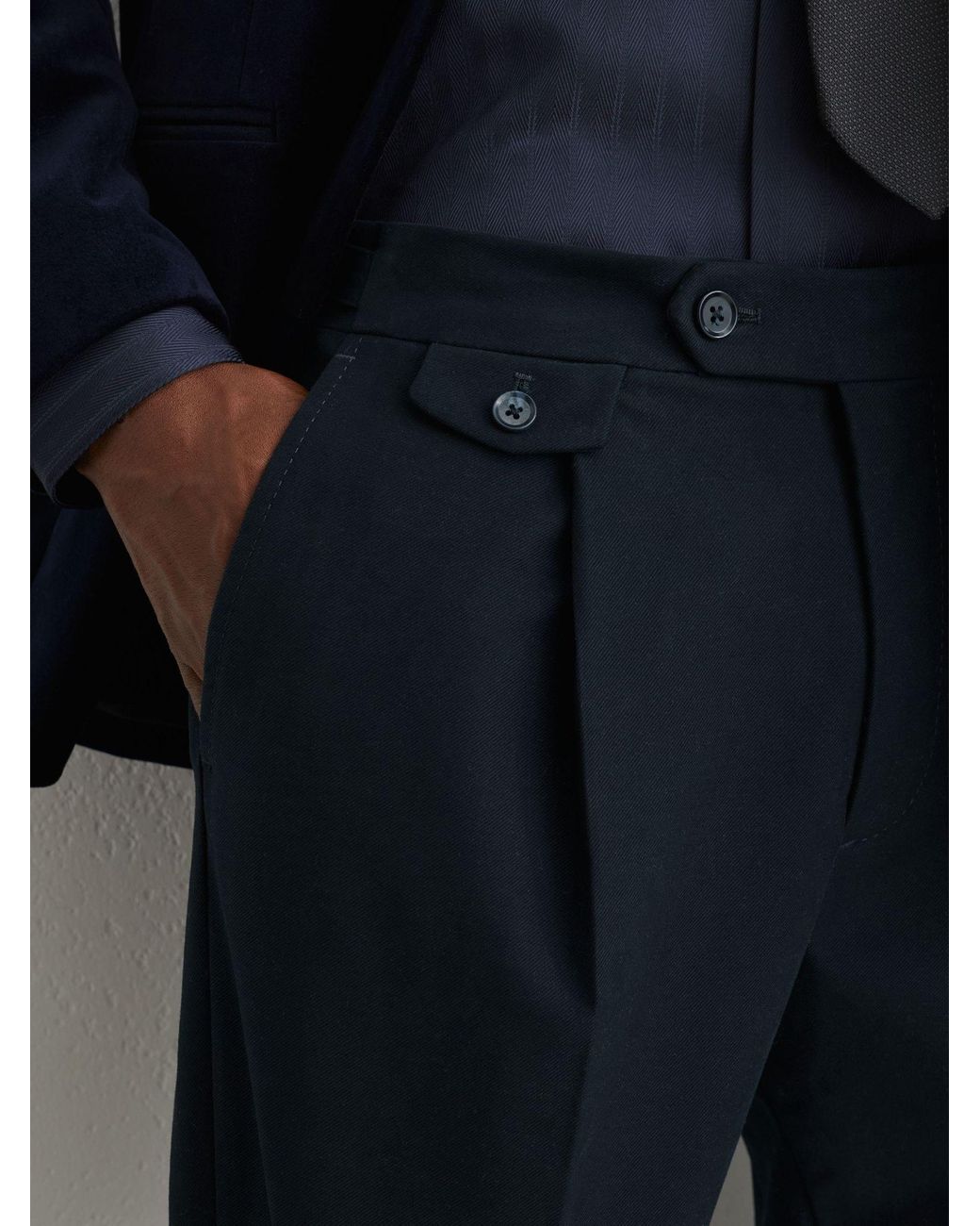 Reiss Blue Cotton-Blend Moleskin Tapered Trousers for men