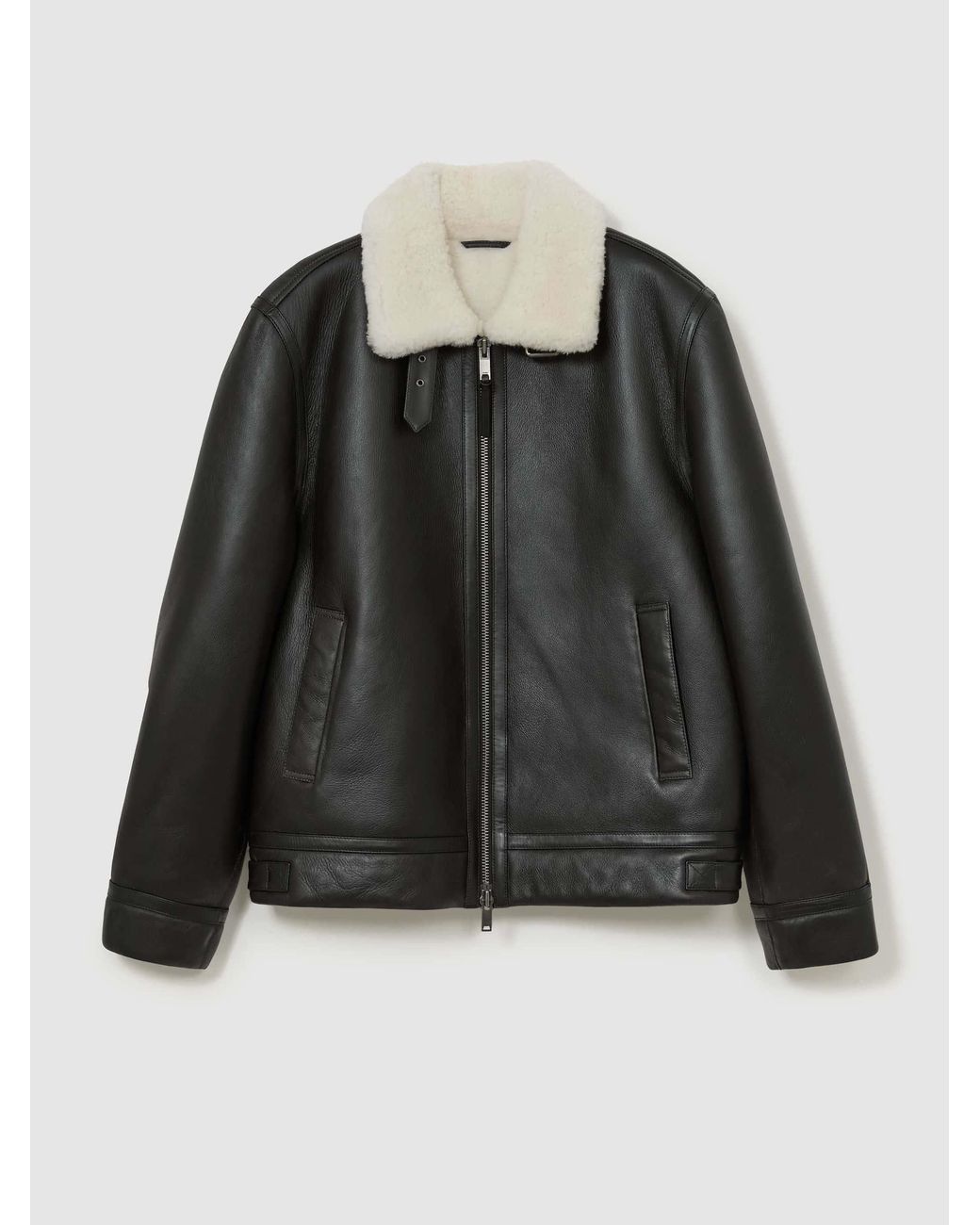 Reiss Black Leather Shearling-Lined Jacket for men