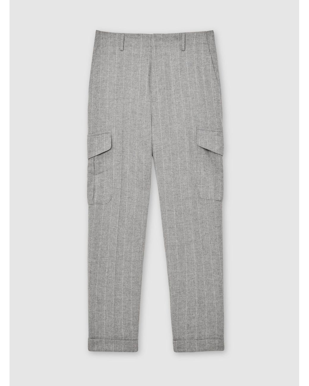 Reiss Gray Wool-Blend Flannel Pinstripe Cargo Trousers for men