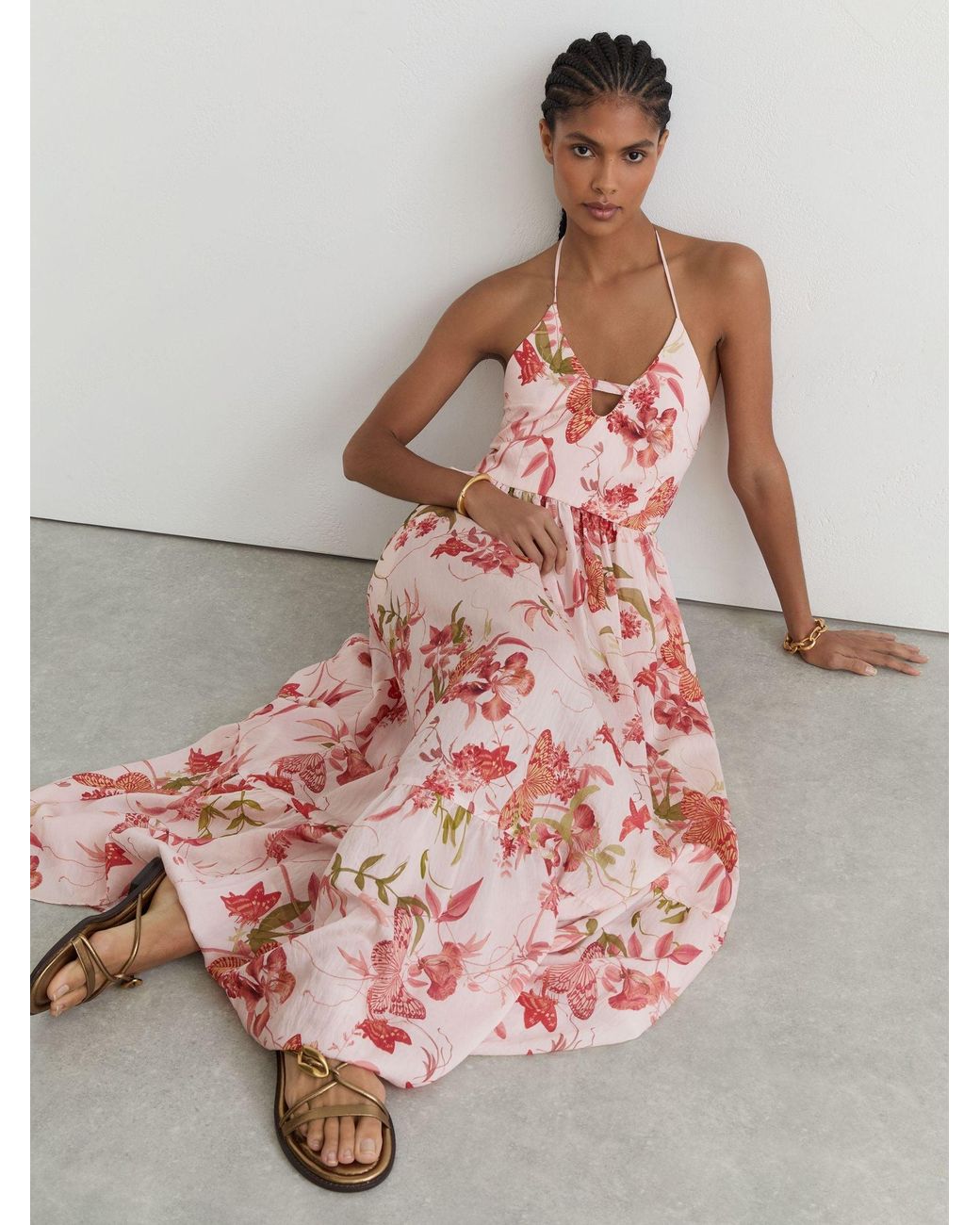 Reiss Multicolor Butterfly-Print Halterneck Maxi Dress