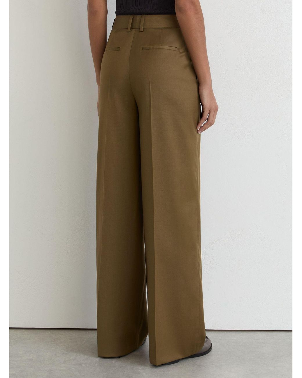 Reiss Green Petite Wool-Blend Wide-Leg Trousers