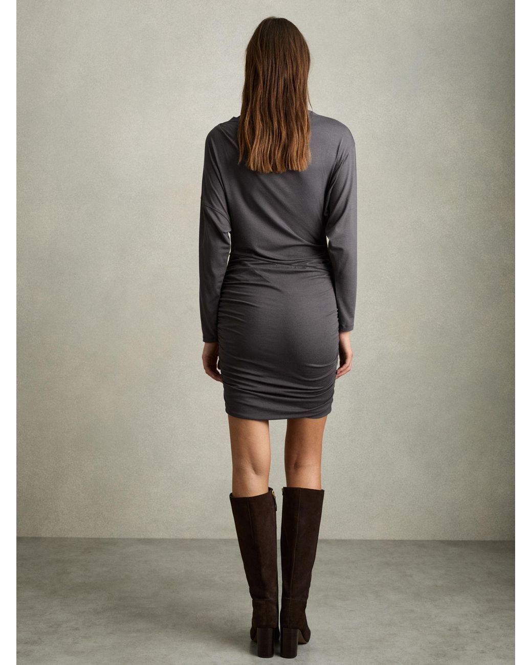 Reiss Black Ruched Mini Dress