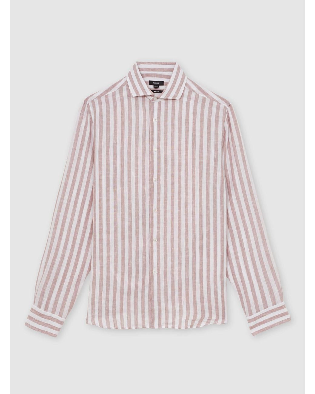 Reiss Natural Dusty Rose & Stripe Linen Striped Cutaway-Collar Shirt Regular-Fit for men
