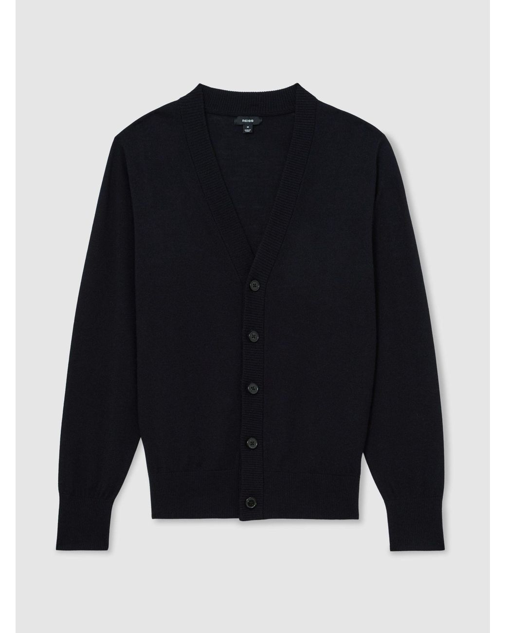 Reiss Blue Merino Wool V-Neck Cardigan for men
