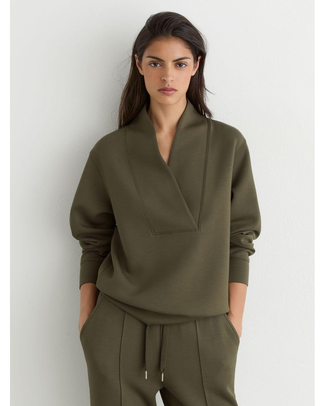 Reiss Green Premium Interlock Shawl-Neck Sweatshirt With